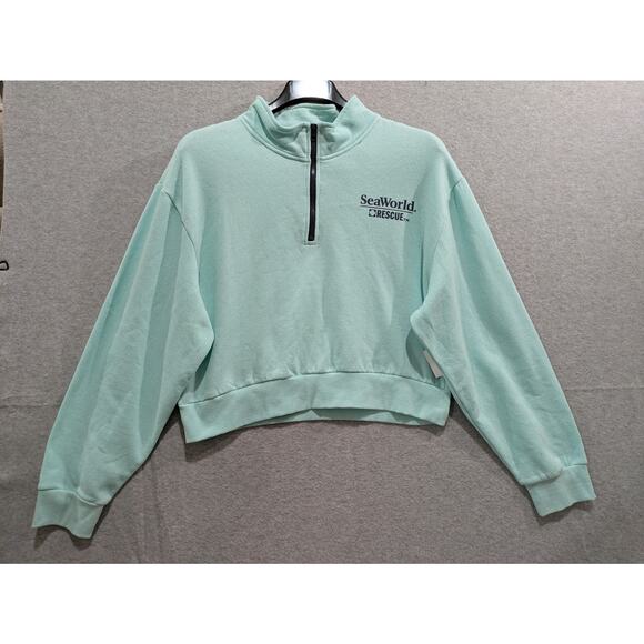 SeaWorld Rescue Crop Sweater JR Girls 2XL Mint Green 1/4 Zip Crop Cut Fleece New - Picture 1 of 10